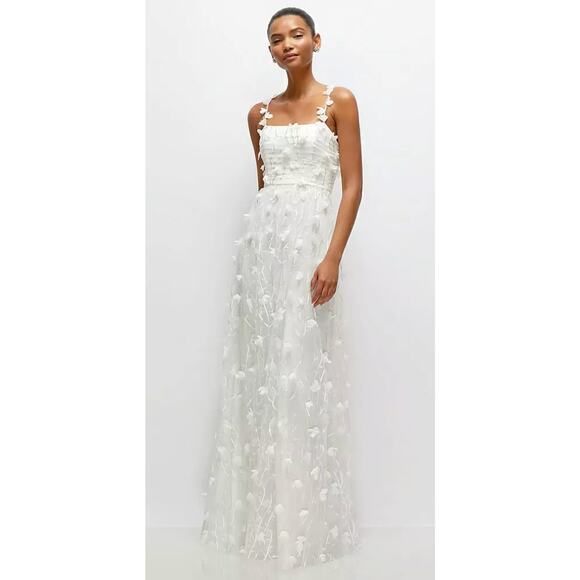 Dessy Collection NWT White Ivory Floral Embroidered Dress 3D Appliqués Formal 10 - Picture 1 of 9